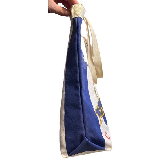 Vintage Poco Loco Club Cancun Mexico Canvas Zippered Tote Bag Blue White Parrot - Picture 8 of 13